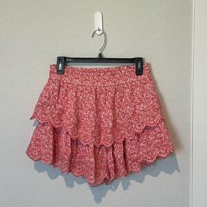 Floral Lace Tiered Skort - Pink